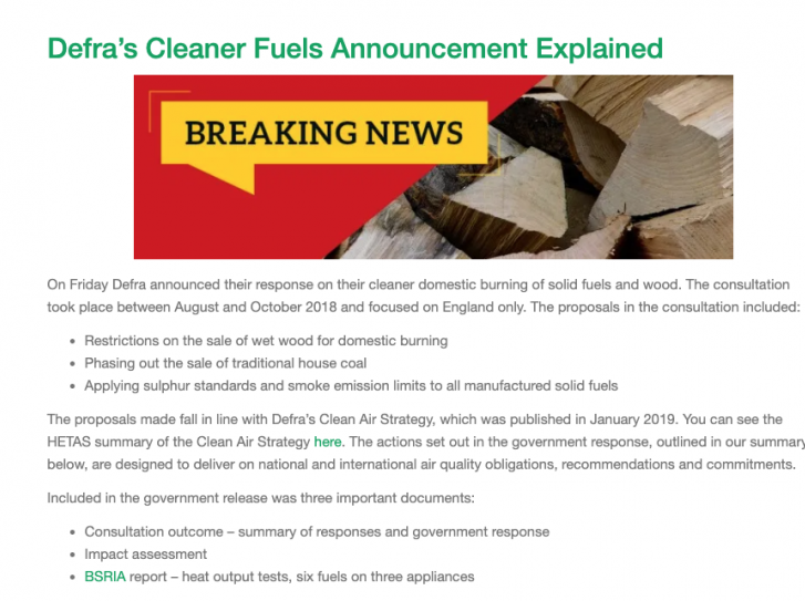 Defra’s Cleaner Fuels Announcement Explained by HETAS Croydon Fireplaces